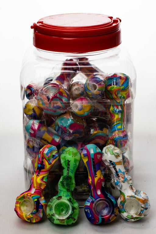 Arsenal Silicone hand pipes with Jar and Dab tool in a Jar Silicone Pipe ONE