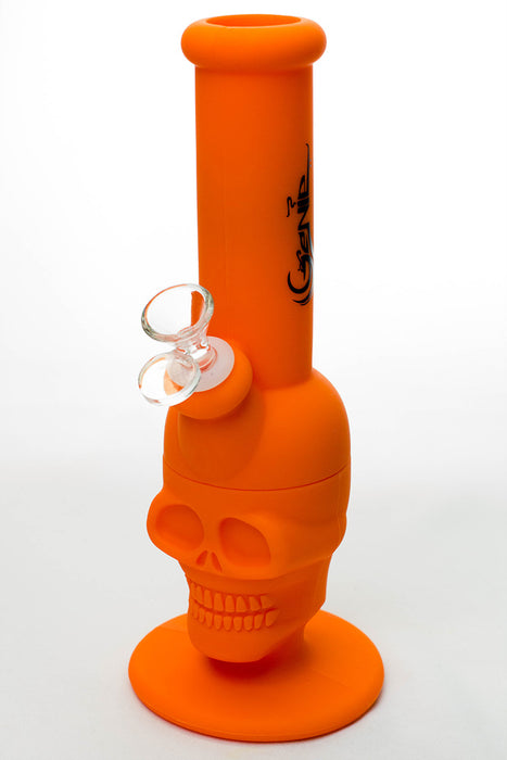 11" Genie Detachable solid color silicone skull water bong-Orange - One Wholesale