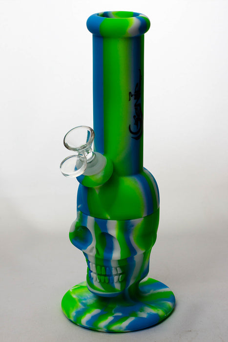 11" Genie Detachable mixed color silicone skull water bong-GR/BL - One Wholesale