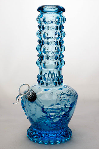 12" Embossed heavy soft glass water bong-Blue-4782 - One Wholesale