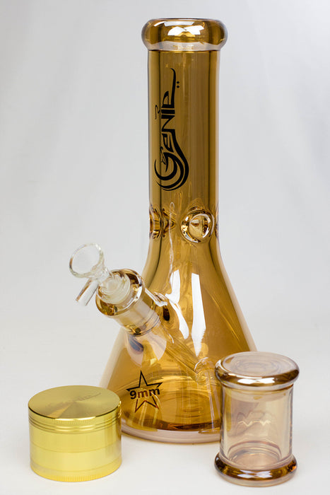 Genie 12" Metallic heady glass beaker bong gift set-Gold - One Wholesale