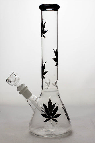 12" leaf printed beaker glass water bong- - One Wholesale