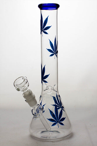 12" leaf printed beaker glass water bong-Blue-4839 - One Wholesale