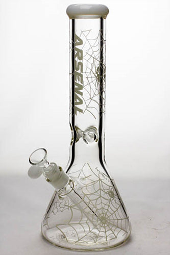 13" Arsenal Luminous heavy glass beaker water bong-White Widow-White - One Wholesale