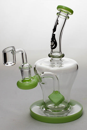 8 in. genie Cubic difussed bubbler with a banger-Green - One Wholesale