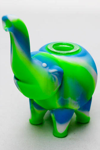 4.5" Genie elephant Silicone hand pipe with glass bowl-GR-BL - One Wholesale
