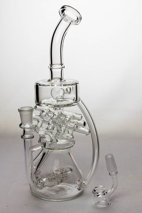 11" Inline shower head waffle recycled rig with a banger- - One Wholesale
