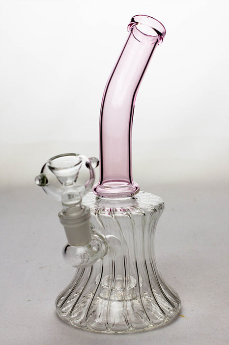 7" pattern glass bent neck bubbler with a diffuser-Pink - One Wholesale