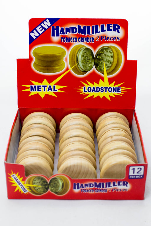 2 parts round wooden grinder in a display box- - One Wholesale
