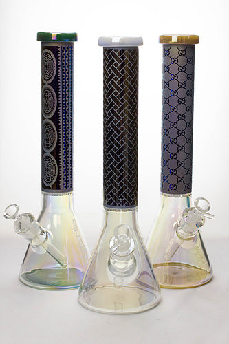 15" Genie 7mm Metallic beaker bong with honeycomb- - One Wholesale