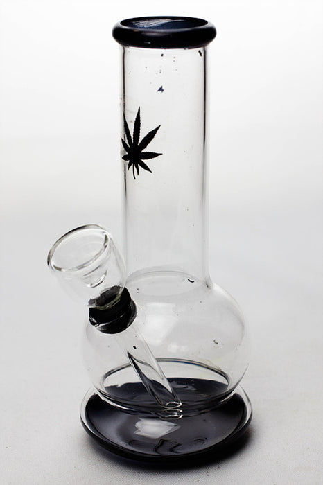 6" mini round glass water  bong-Black - One Wholesale