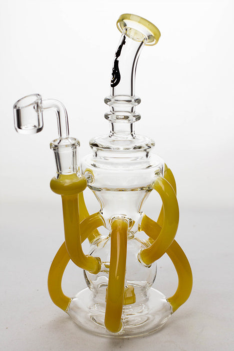 9" Seven tube and shower head diffused recycler with a banger-Yellow - One Wholesale
