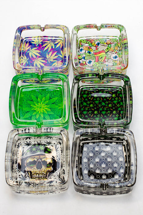 Square glass ashtray-Leafs - One Wholesale