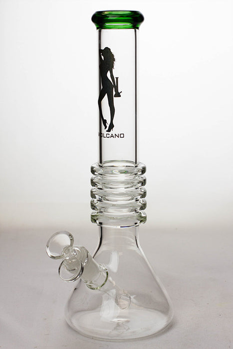 12" Volcano 5-ring beaker glass water bong-Green - One Wholesale