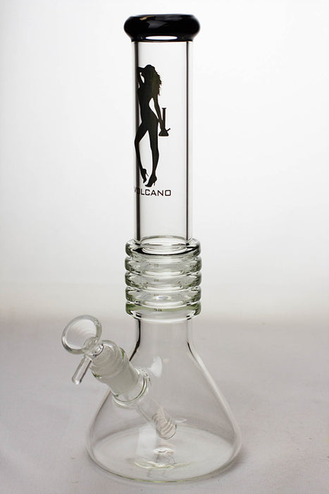 12" Volcano 5-ring beaker glass water bong-Black - One Wholesale