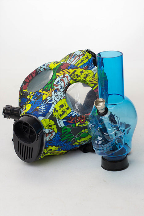 Full face graphic Silicone Gas Mask with acrylic bong- - One Wholesale