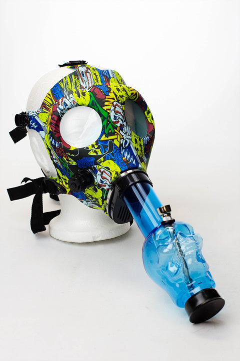 Full face graphic Silicone Gas Mask with acrylic bong- - One Wholesale