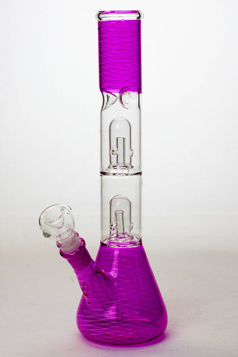 12  inches double dome percolator patterned beaker water bong-Pink - One Wholesale