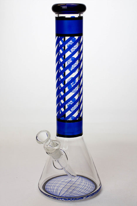 14" stripe 7 mm glass beaker water bong-Blue - One Wholesale