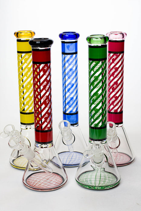 12" stripe glass beaker water bong- - One Wholesale