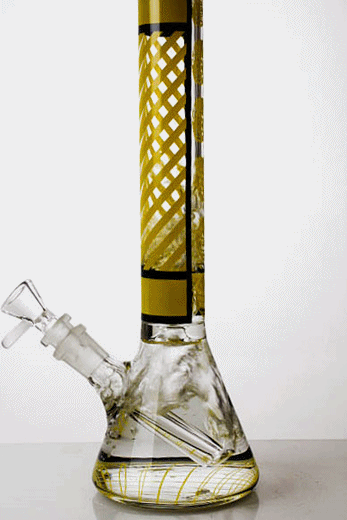 12" stripe glass beaker water bong- - One Wholesale
