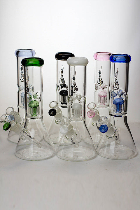 11" Genie short tree arms color accented glass water bong- - One Wholesale