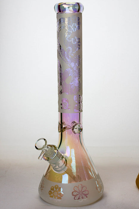 16" Metallic 7 mm sandblasted glass beaker bong-Rainbow - One Wholesale
