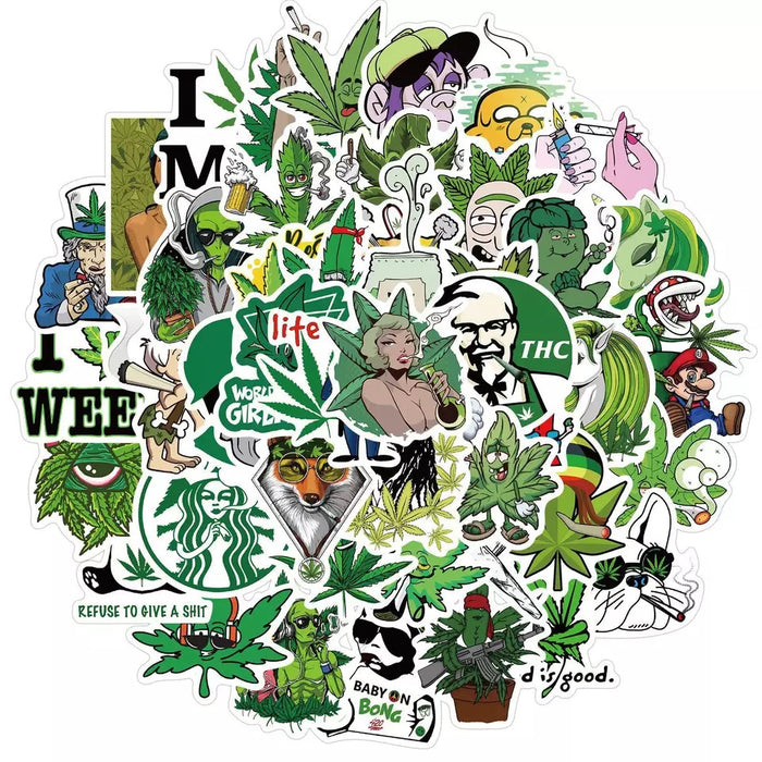 50pcs Assorted Cannabis Design Stickers Gadget Every Weekend Option E