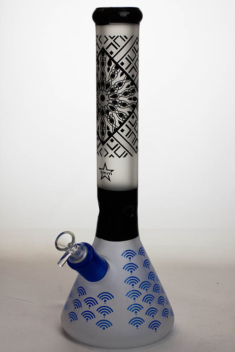 15.5" Genie 9 mm thick sandblasted glass beaker water bong-Blue - One Wholesale