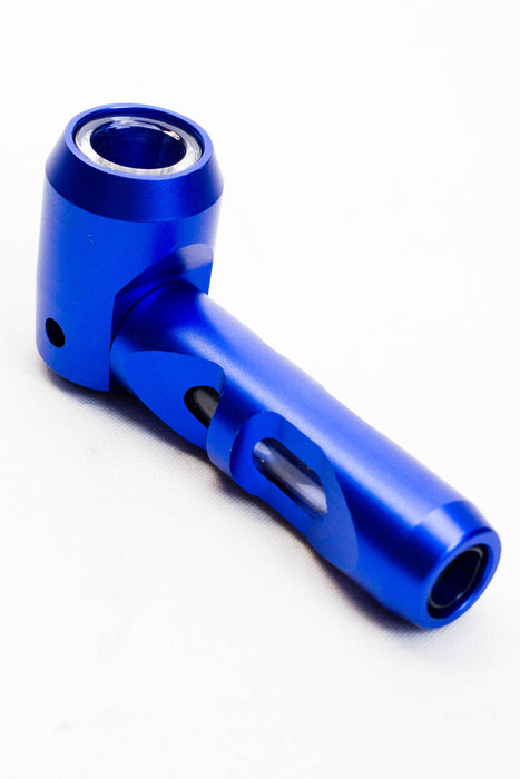 Inserted-glass Aluminum hand pipe-Blue - One Wholesale