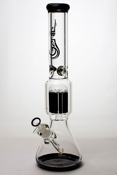 17.5" Genie 12-arm  9 mm colored bottom glass water bong-Black - One Wholesale