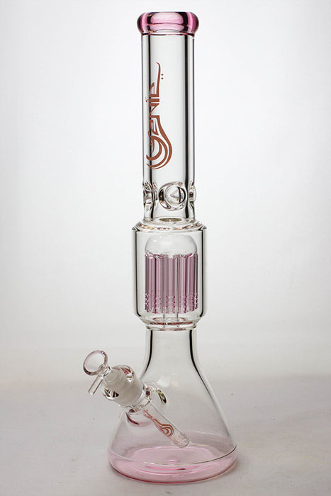 17.5" Genie 12-arm  9 mm colored bottom glass water bong-Pink - One Wholesale