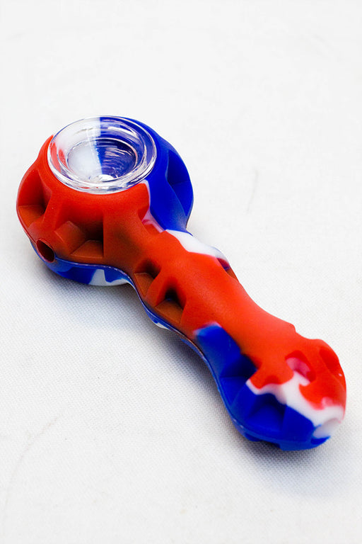 Silicone hand pipe with glass bowl, Jar and Dab tool-RD-BL - One Wholesale