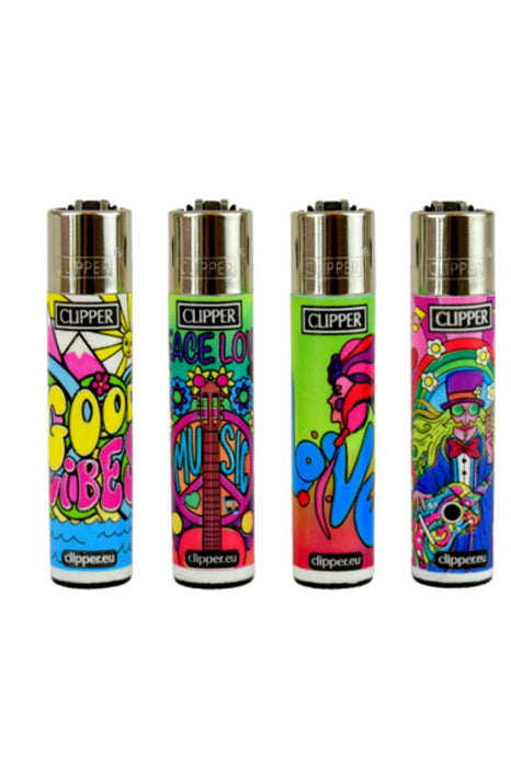 Clipper Hippie 6 Refillable Lighters- - One Wholesale