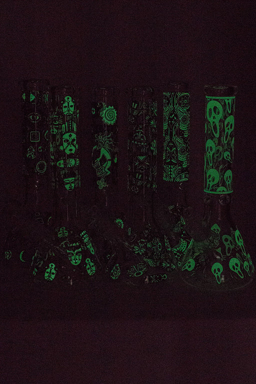 13.5" Glow in the dark 9 mm glass water bong - 19085 Glass Bong ONE