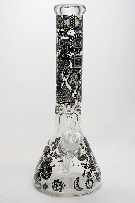 13.5" Glow in the dark 9 mm glass water bong - 19085- - One Wholesale
