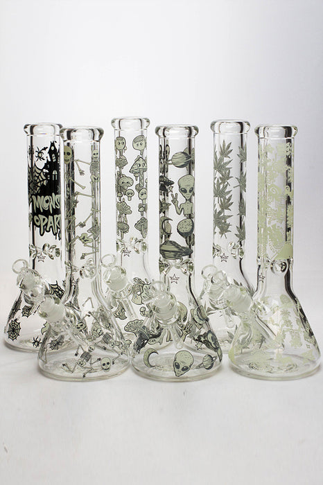 13.5" Glow in the dark 9 mm glass water bong - 20021- - One Wholesale