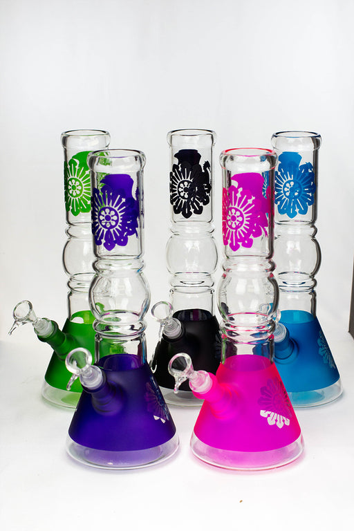 12" Dragon and flower graphic glass water bong- - One Wholesale