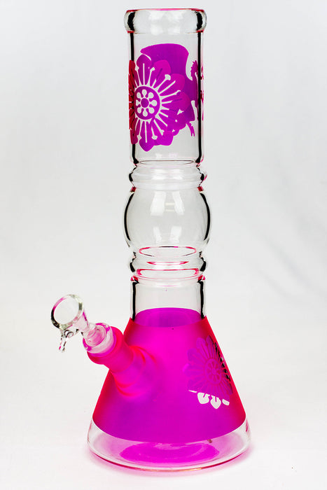 12" Dragon and flower graphic glass water bong-Pink - One Wholesale