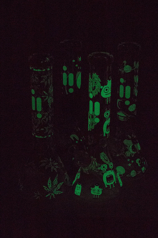 14" Infyniti grapnic Glow in the dark 7 mm glass water bong- - One Wholesale