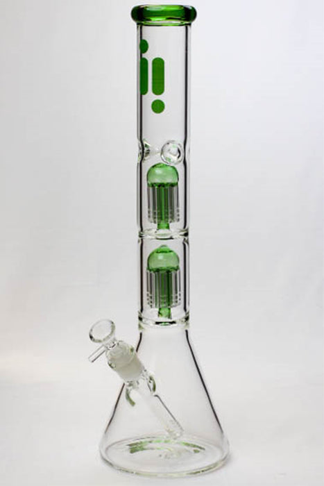 17.5" Infyniti Dual 8 tree arms glass water bong-Green - One Wholesale