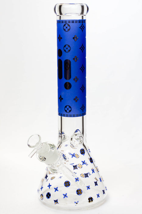 14" Infyniti pattern 7 mm glass water bong-Blue - One Wholesale
