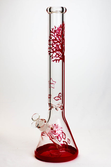 18" Tree of Life 7mm classic beaker glass bong-Red - One Wholesale