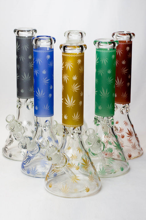 14" Leaf Pattern Glow in the dark 7 mm glass bong Glass Bong ONE