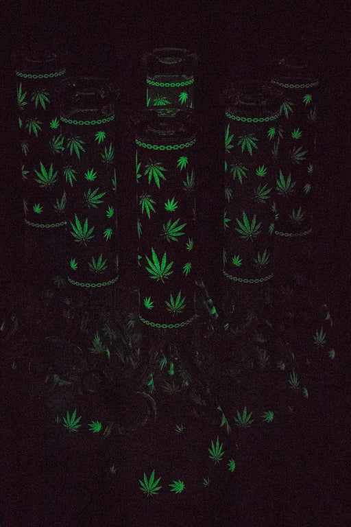 14" Leaf Pattern Glow in the dark 7 mm glass bong Glass Bong ONE