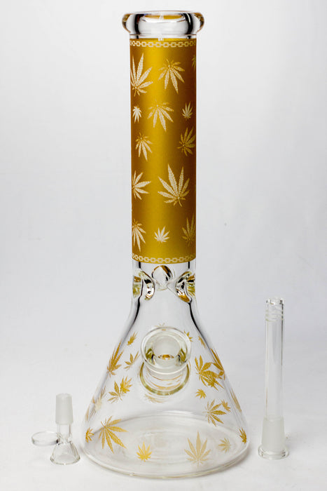 14" Leaf Pattern Glow in the dark 7 mm glass bong- - One Wholesale