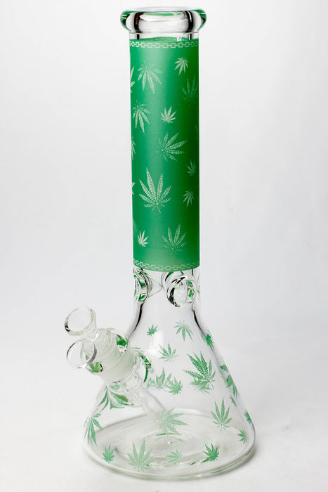 14" Leaf Pattern Glow in the dark 7 mm glass bong-Green - One Wholesale