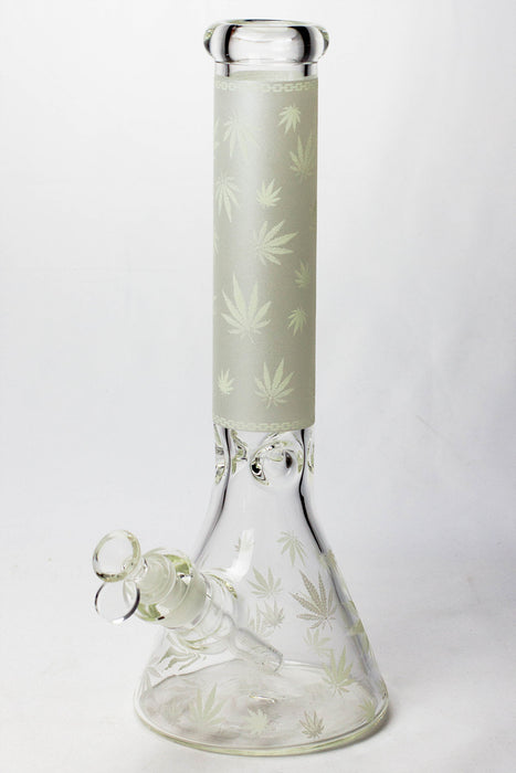 14" Leaf Pattern Glow in the dark 7 mm glass bong-White - One Wholesale