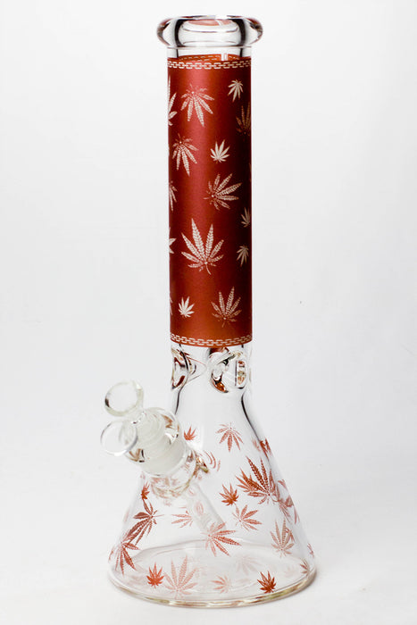 14" Leaf Pattern Glow in the dark 7 mm glass bong-Red - One Wholesale