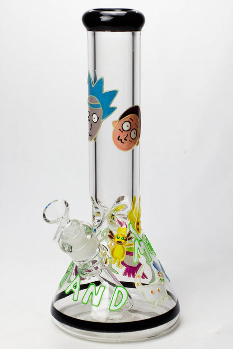 13" Glow in the dark hand painted 7 mm glass water bong-Graphic F - One Wholesale